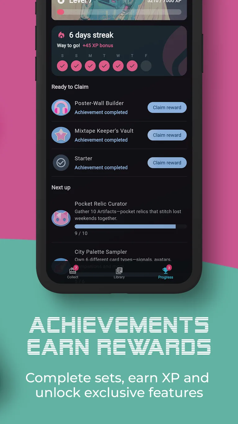 Collector achievements screen showing rewards ready to claim