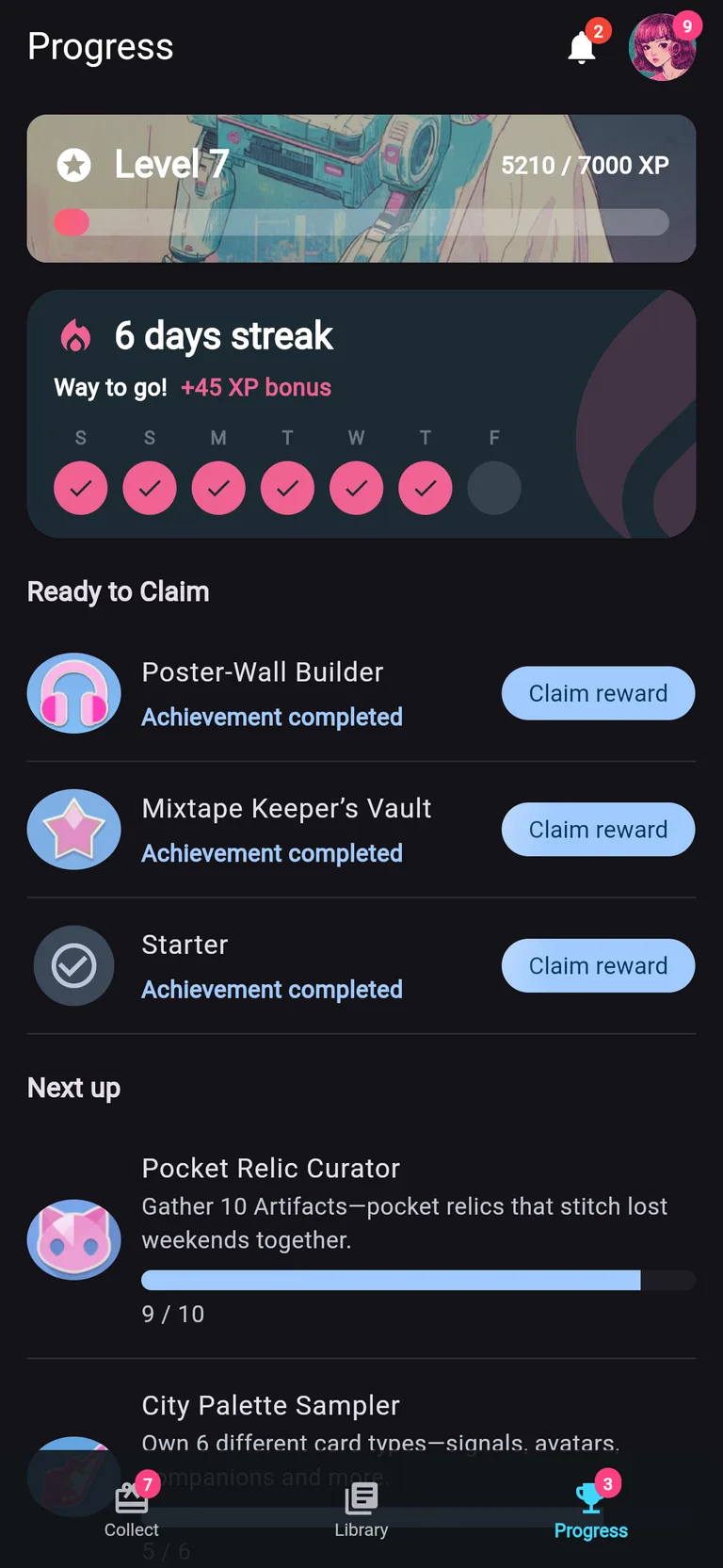 Achievements and progress in the ME & The Robots Collector app