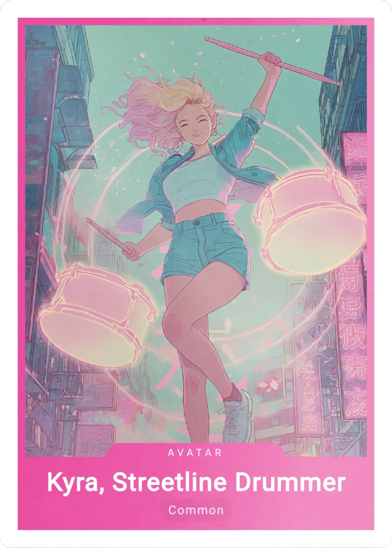 Kyra, Streetline Drummer card artwork from ME & The Robots Collector